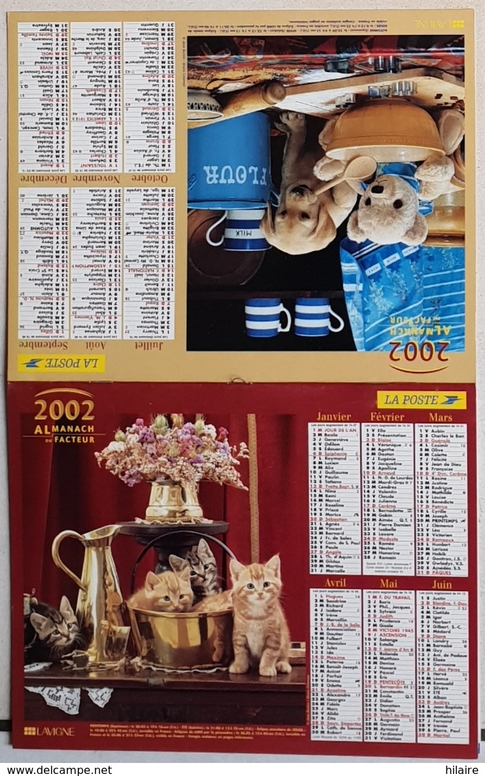 Almanach Calendrier Du Facteur La Poste Ptt Année 2002 ISERE Thème Chaton Chiot - Big : 2001-...