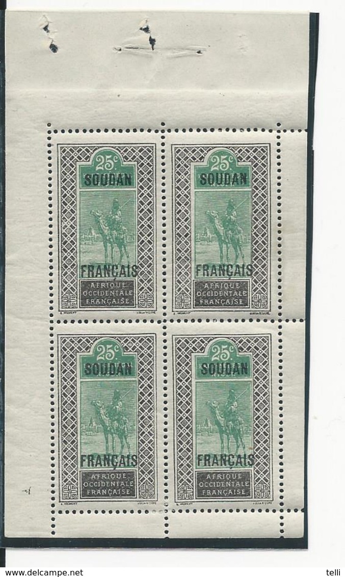 SOUDAN FRANCAIS Scott 31a Yvert Bloc Du 27 (bloc) ** 575,00 $ 1921 TRES RARE Dans Cet état - Neufs