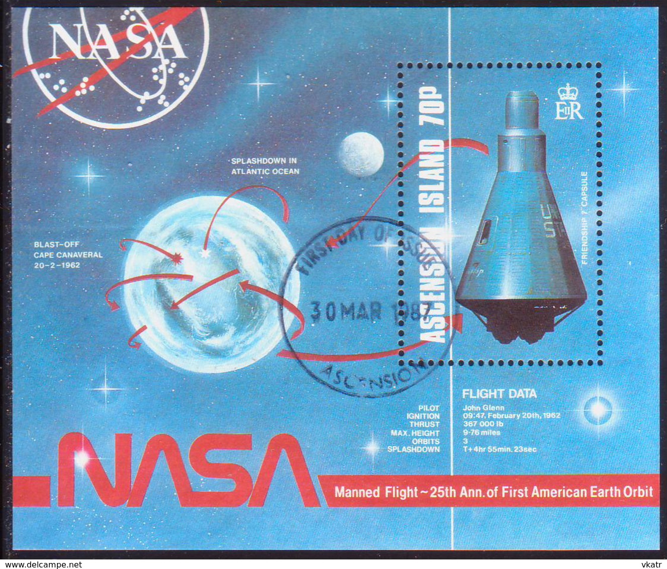 ASCENSION 1987 SG #428-32 Compl.set+m/s Used 25th Anniv Of First Manned Earth Orbit - Ascension