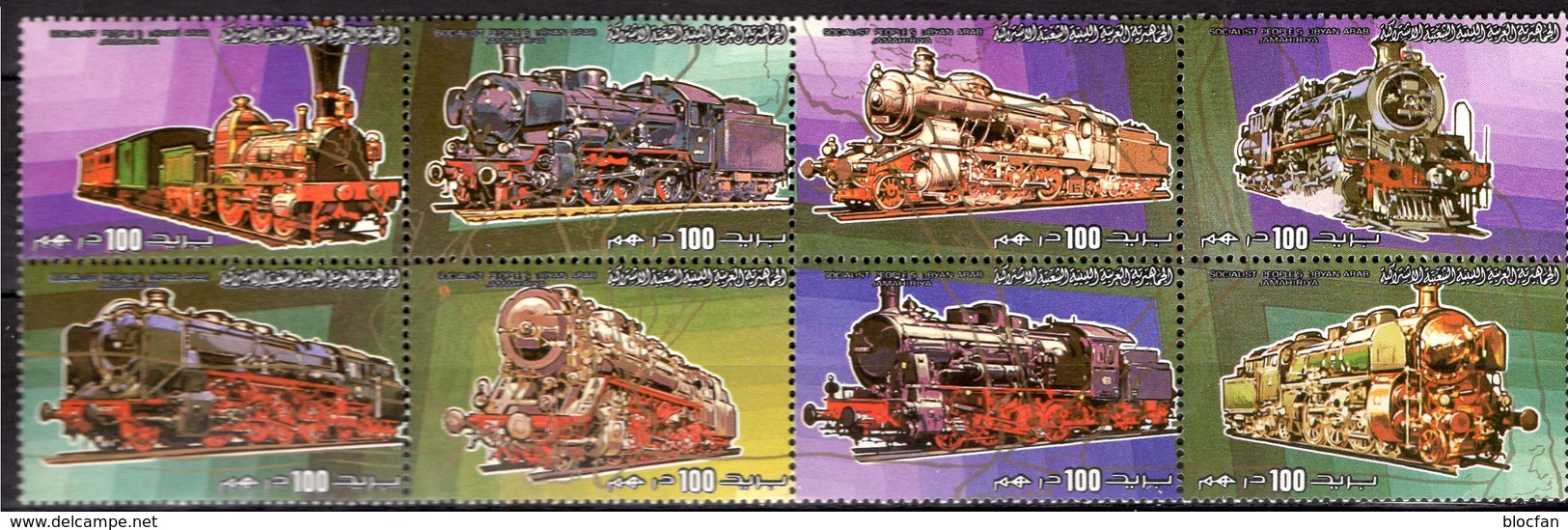 Eisenbahn 1984 Libya 1321/8 ** 18€ Loks Dampf-Lokomotiven In Tripolis/Libyan Hojita S/s Bloc M/s Sheet Set Bf Train - Sonstige (Land)