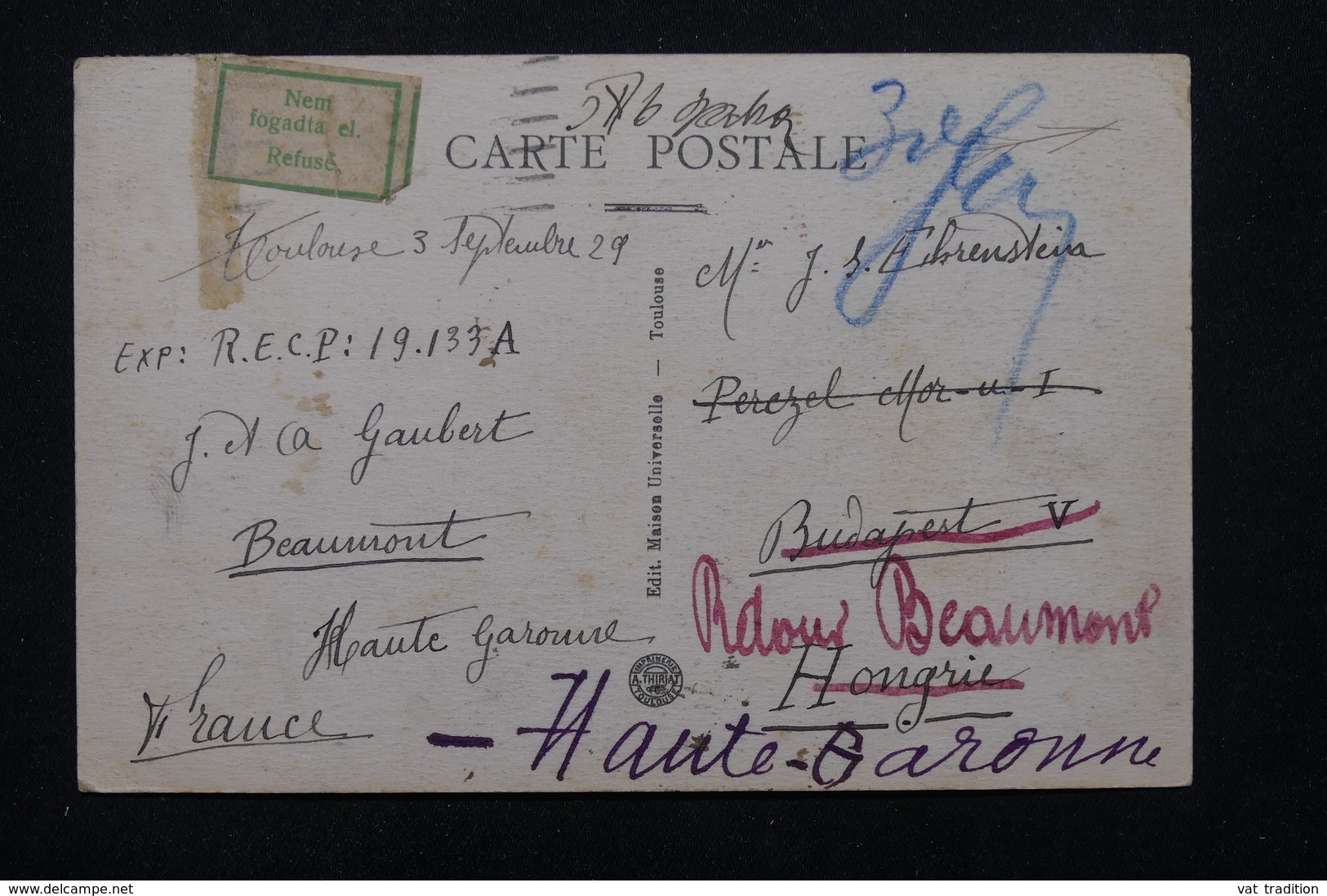 HONGRIE - Taxes Sur Carte Postale De France En 1929 Et Retour à L 'envoyeur - L 21692 - Marcophilie