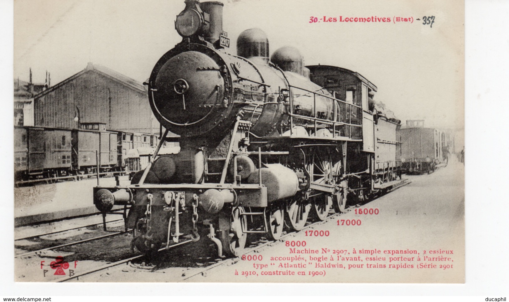 LES LOCOMOTIVES  (Etat) Machine N°2907 Type Atlantic Baldwin Pour Trains Rapides Construite En 1900. - Trains