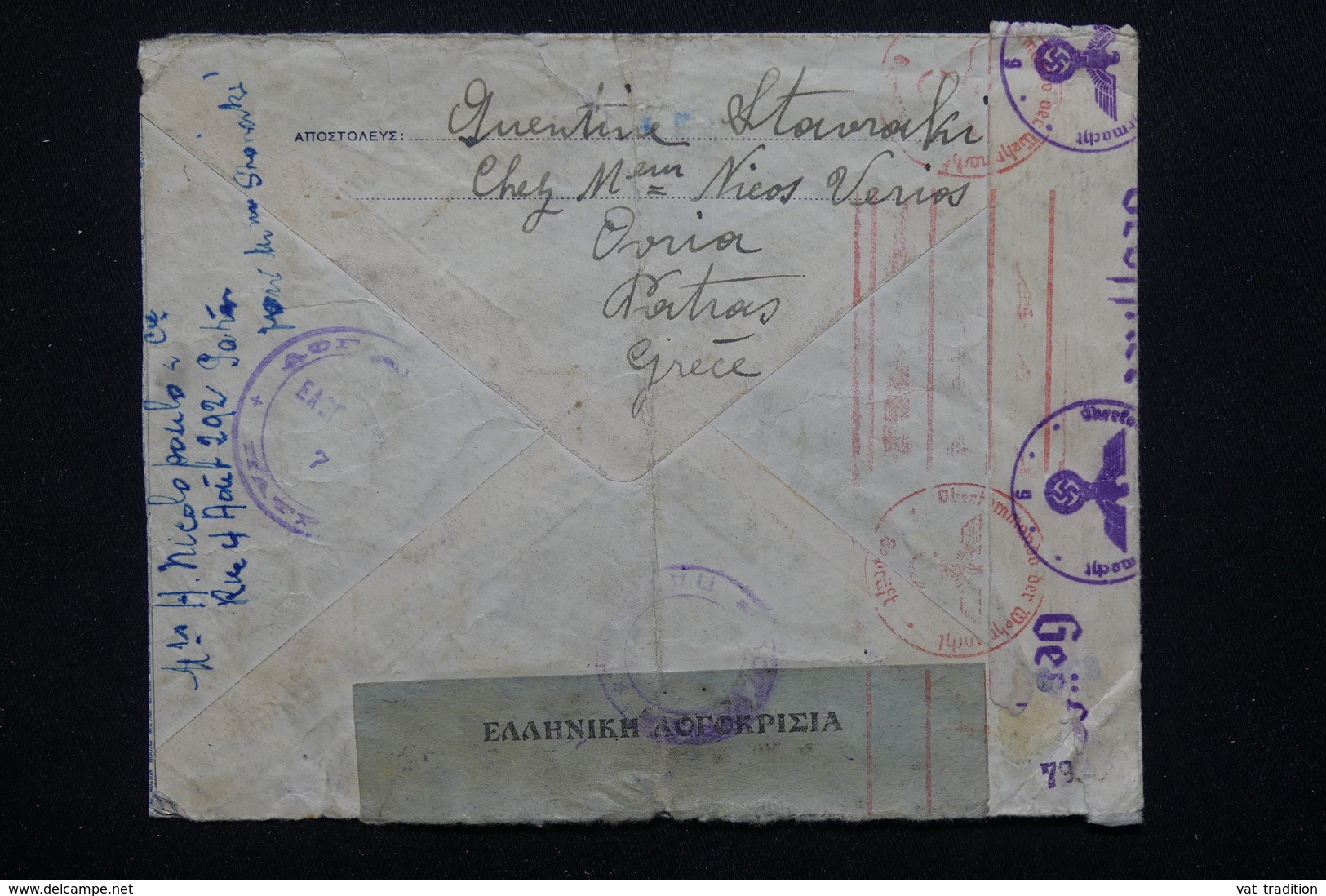 GRECE - Entier Postal De Patras Pour La France En 1941 , Contrôle Postal - L 21698 - Entiers Postaux