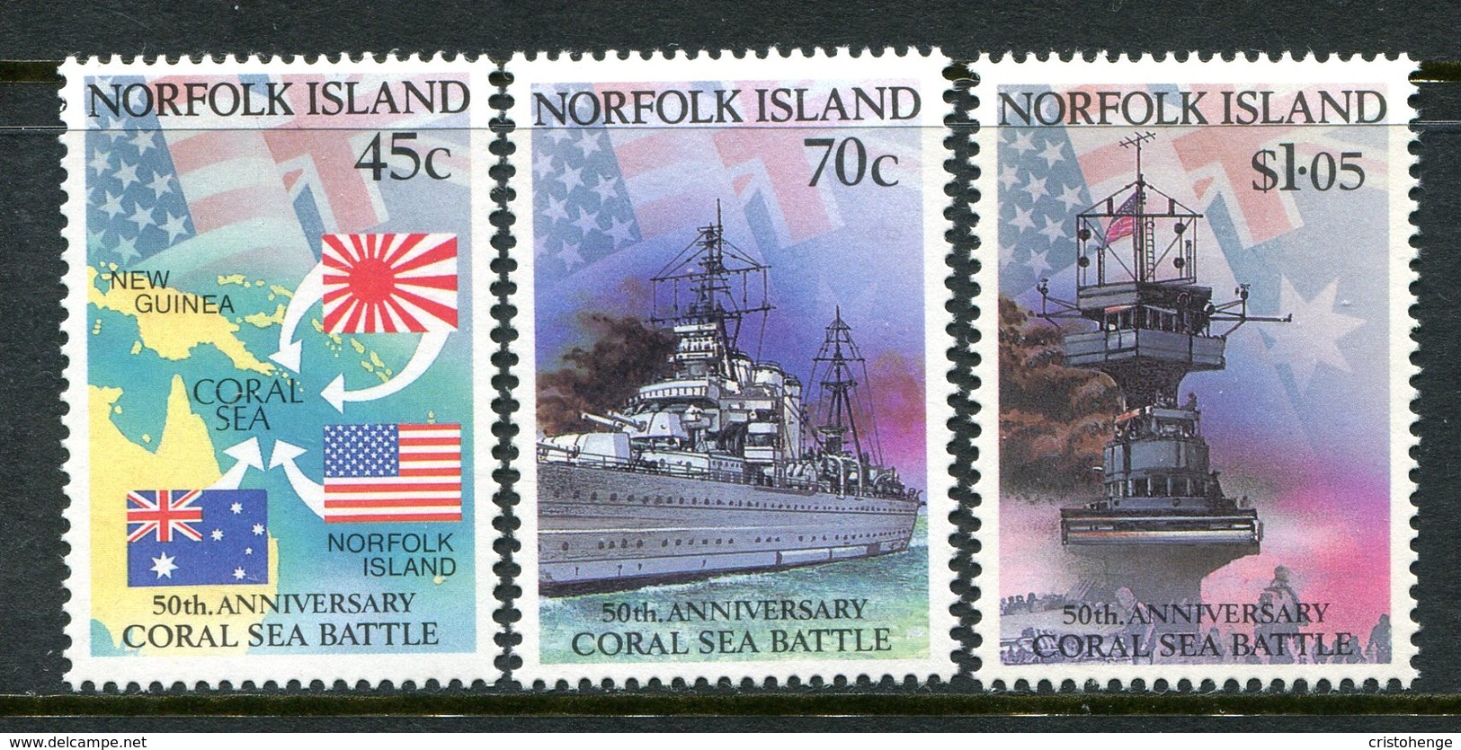 Norfolk Island 1992 50th Anniversary Of The Battle Of The Coral Sea Set MNH (SG 528-530) - Norfolk Island