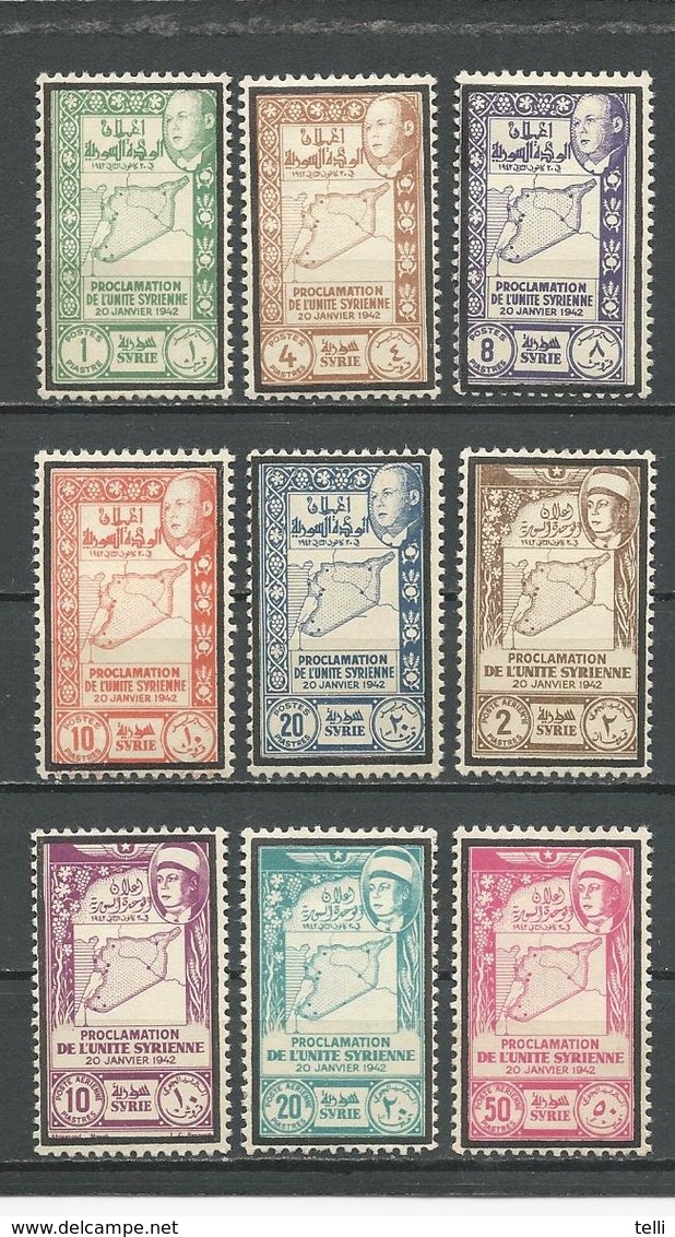 SYRIE Scott 293-297, C103-C106 Yvert 271-275, PA101-PA104 (9) * 32,00 $ 1943 - Neufs