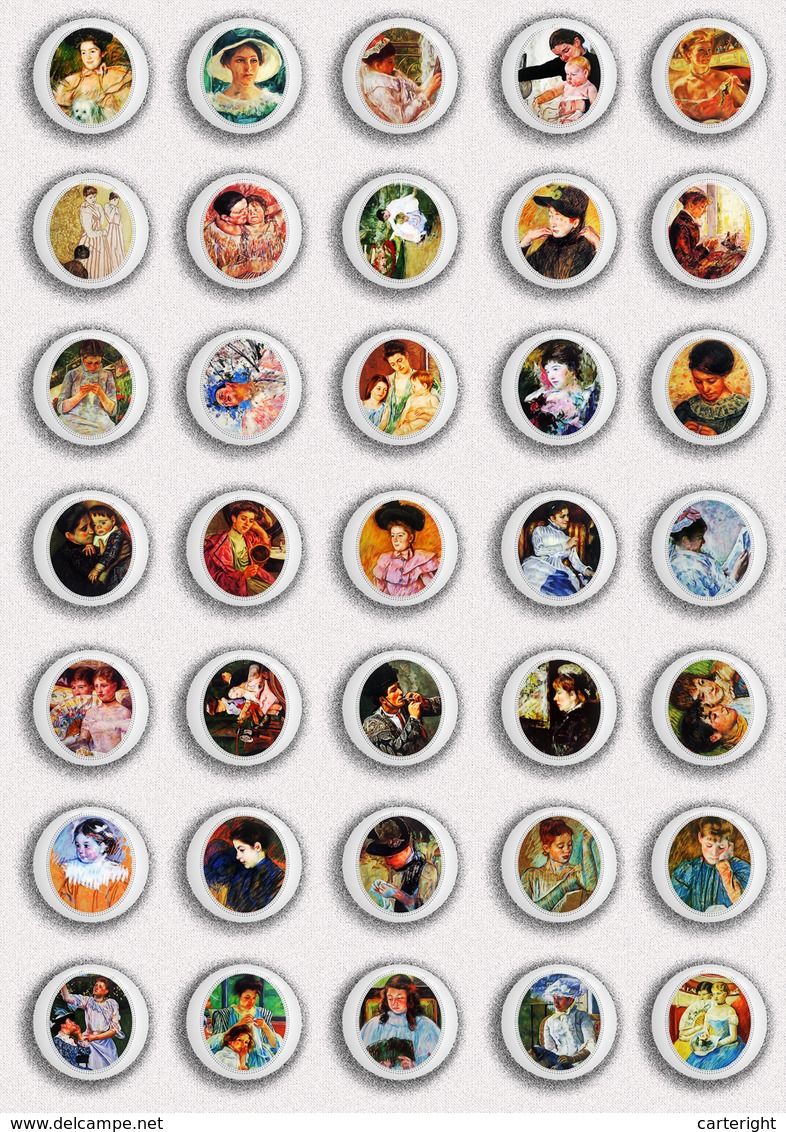 35 X Mary Cassatt Painting Fan ART BADGE BUTTON PIN SET 4 (1inch/25mm Diameter) - Other & Unclassified