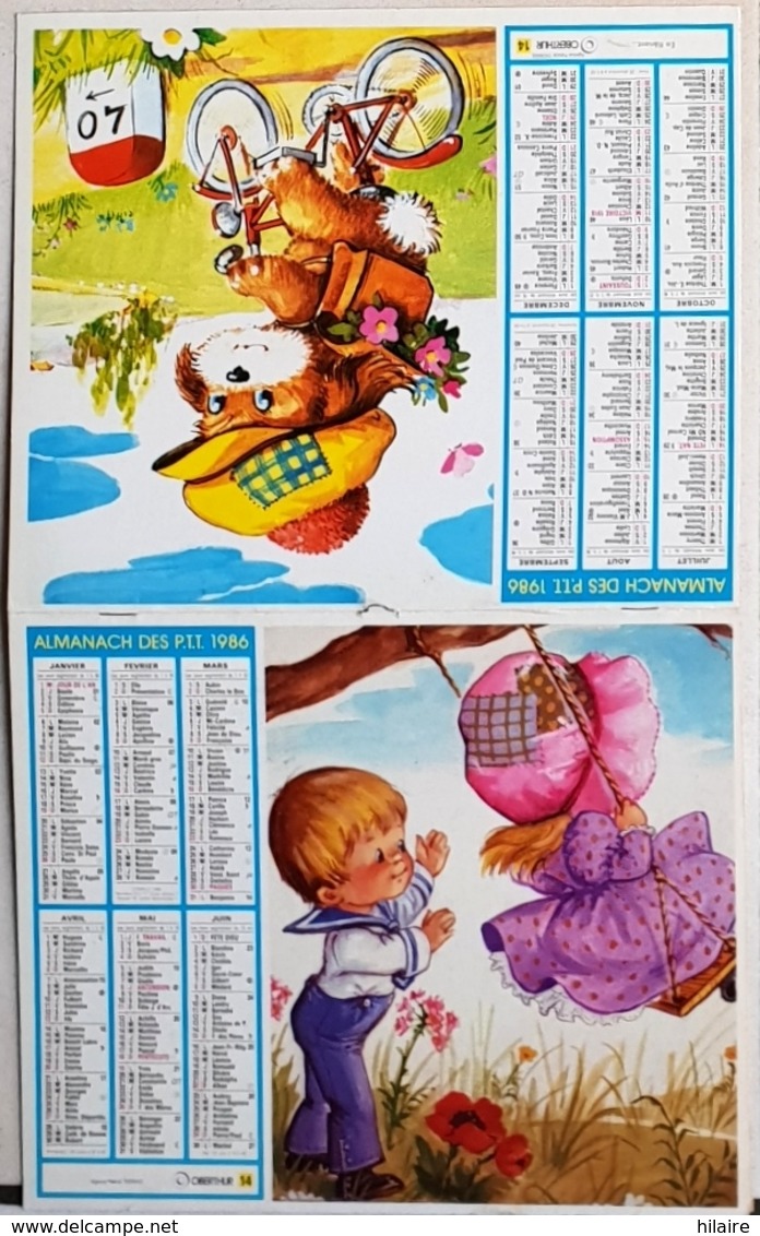 Almanach Calendrier Du Facteur La Poste Ptt Année 1986 ISERE Thème Dessins Enfants Balancoire Chien Velo - Big : 1981-90