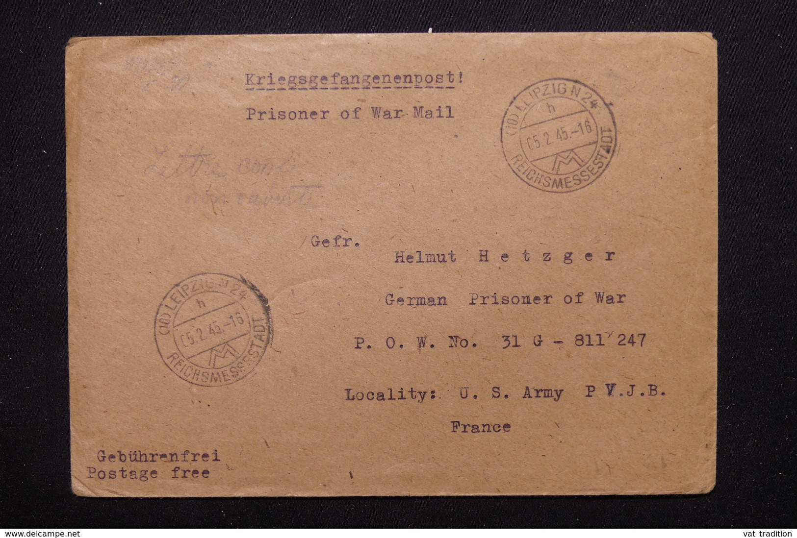 ALLEMAGNE - Enveloppe De Leipzig Pour Prisonnier En France En 1945 - L 21714 - Lettres & Documents