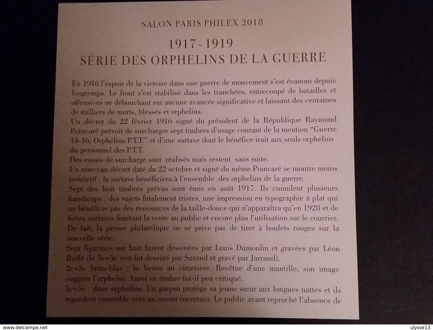 Bloc Orphelins De La Guerre Salon Paris Philex 2018 N°F5226 - Neufs