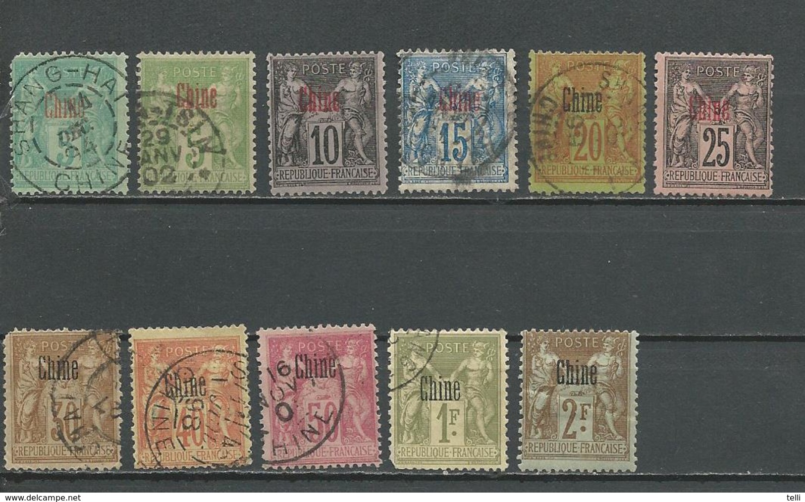 CHINE Scott 1-9, 11-12 Yvert 1-2, 4-10, 12, 14, 15 (11) O Et * 98,00 $ 1894-1900 - Oblitérés