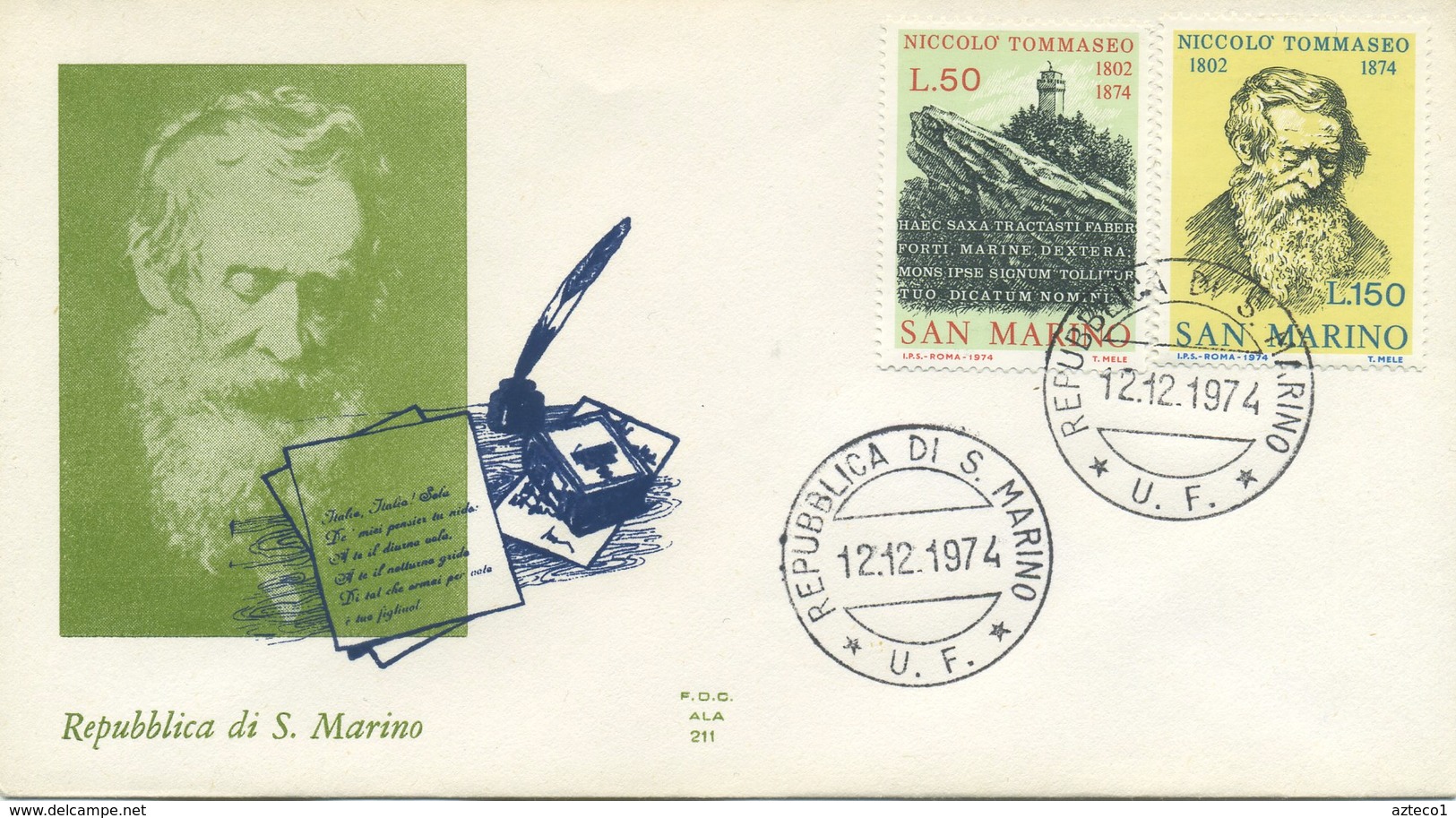 SAN MARINO - FDC  ALA 1974 - NICCOLO'  TOMMASEO - LETTERATURA - FDC