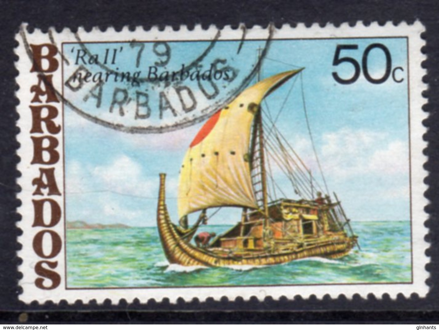 BARBADOS - 1979 50c SAILING SHIP STAMP FINE USED SG 615 - Barbados (1966-...)