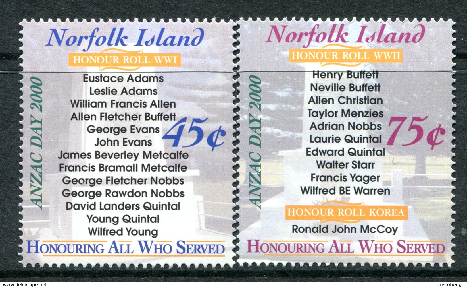 Norfolk Island 2000 ANZAC Day Set MNH (SG 729-730) - Norfolk Eiland