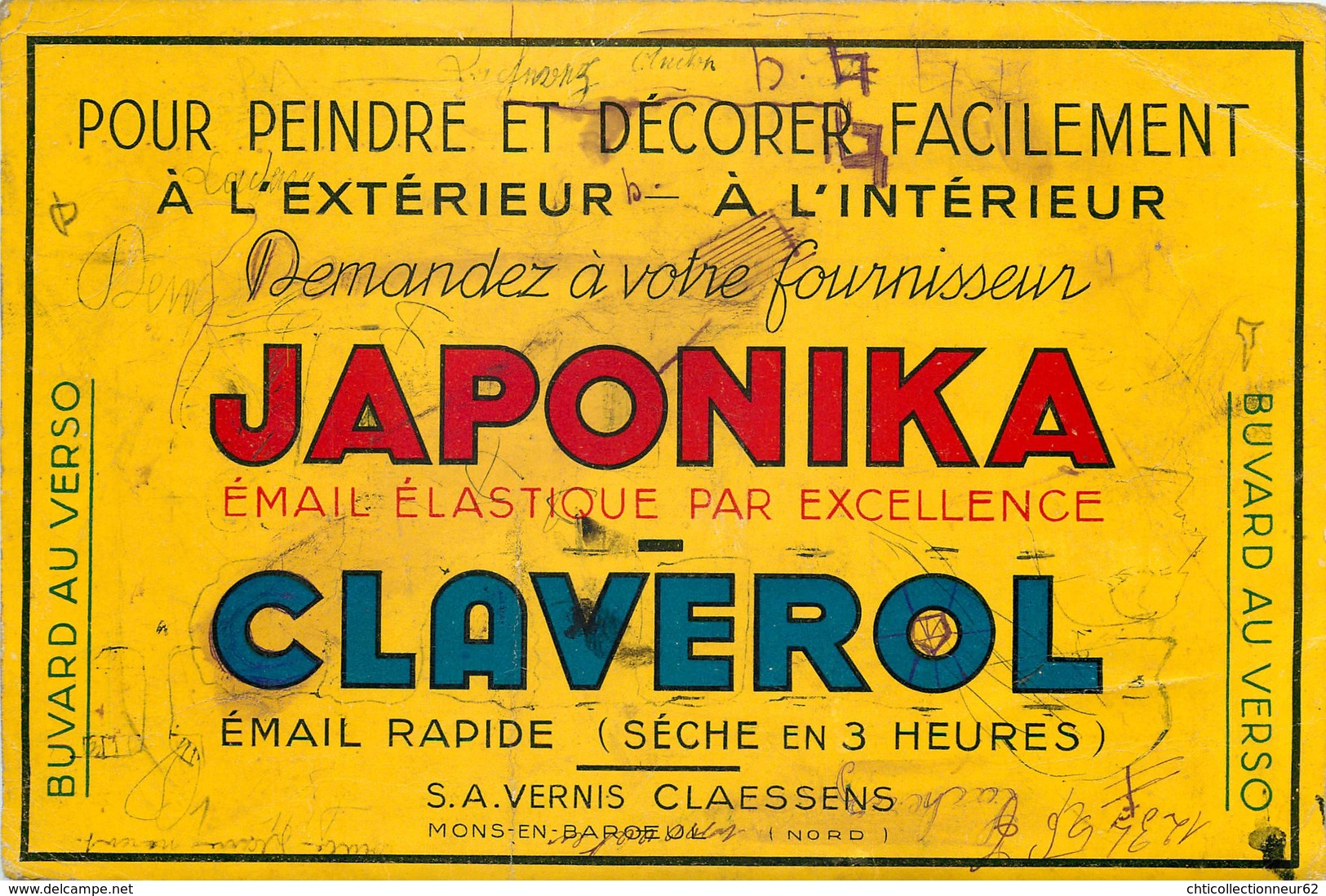 Buvard Ancien PEINTURE JAPONIKA - CLAVEROL - S.A VERNIS CLAESSENS - MONS EN BAROEUL - Peintures