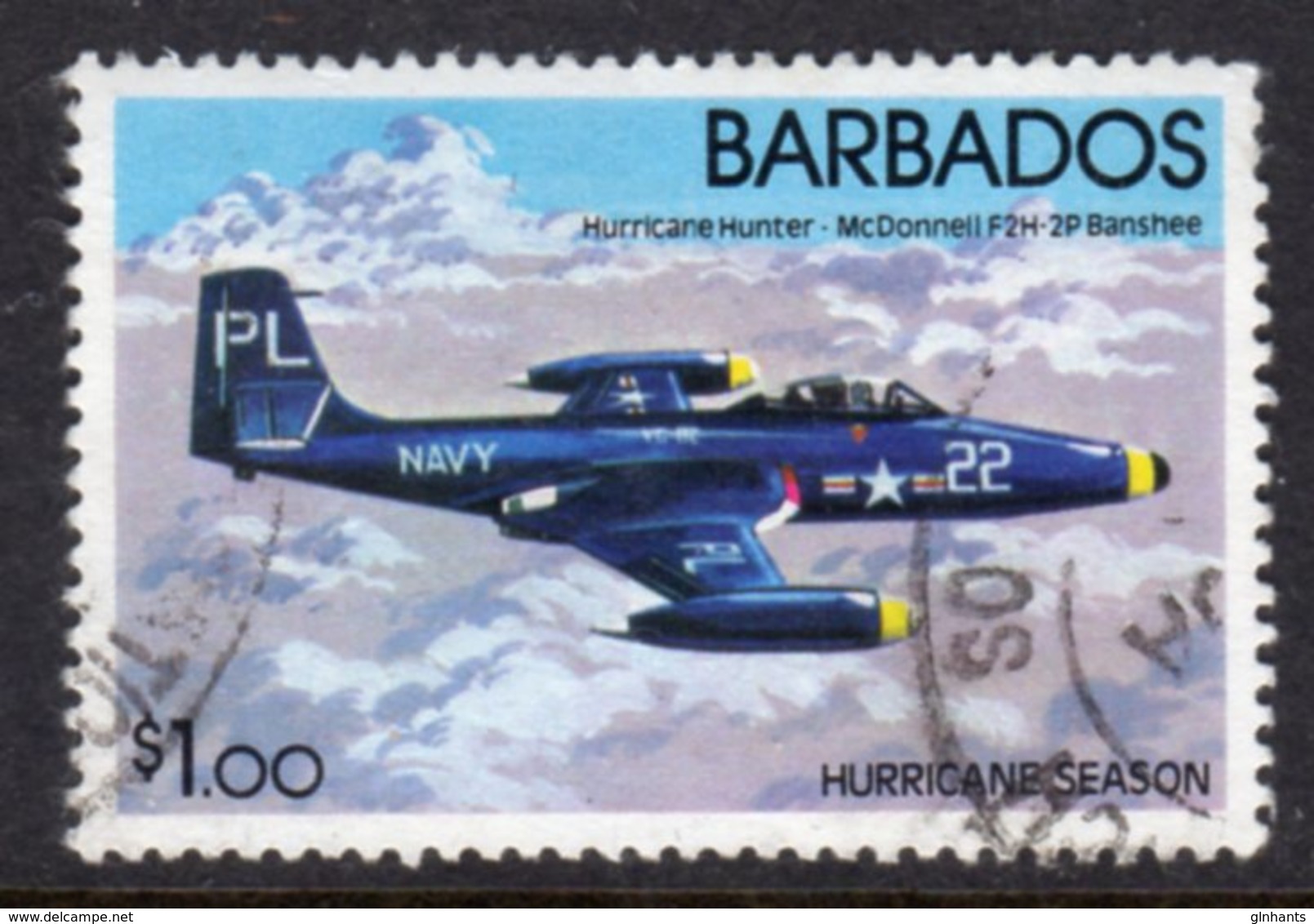 BARBADOS - 1981 $1 HURRICANE SEASON AIRCRAFT STAMP FINE USED SG 688 - Barbados (1966-...)