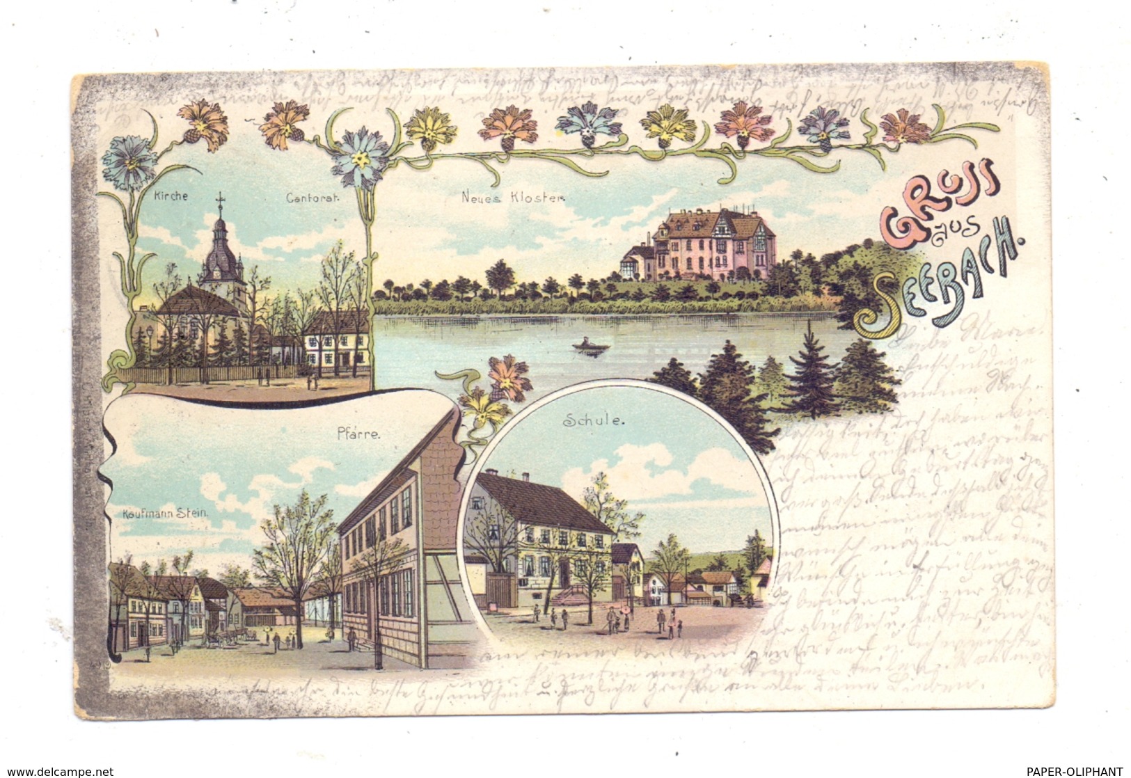 0-5912 SEELBACH, Lithographie, Schule, Pfarre, Kirche, Neues Kloster - Bad Salzungen