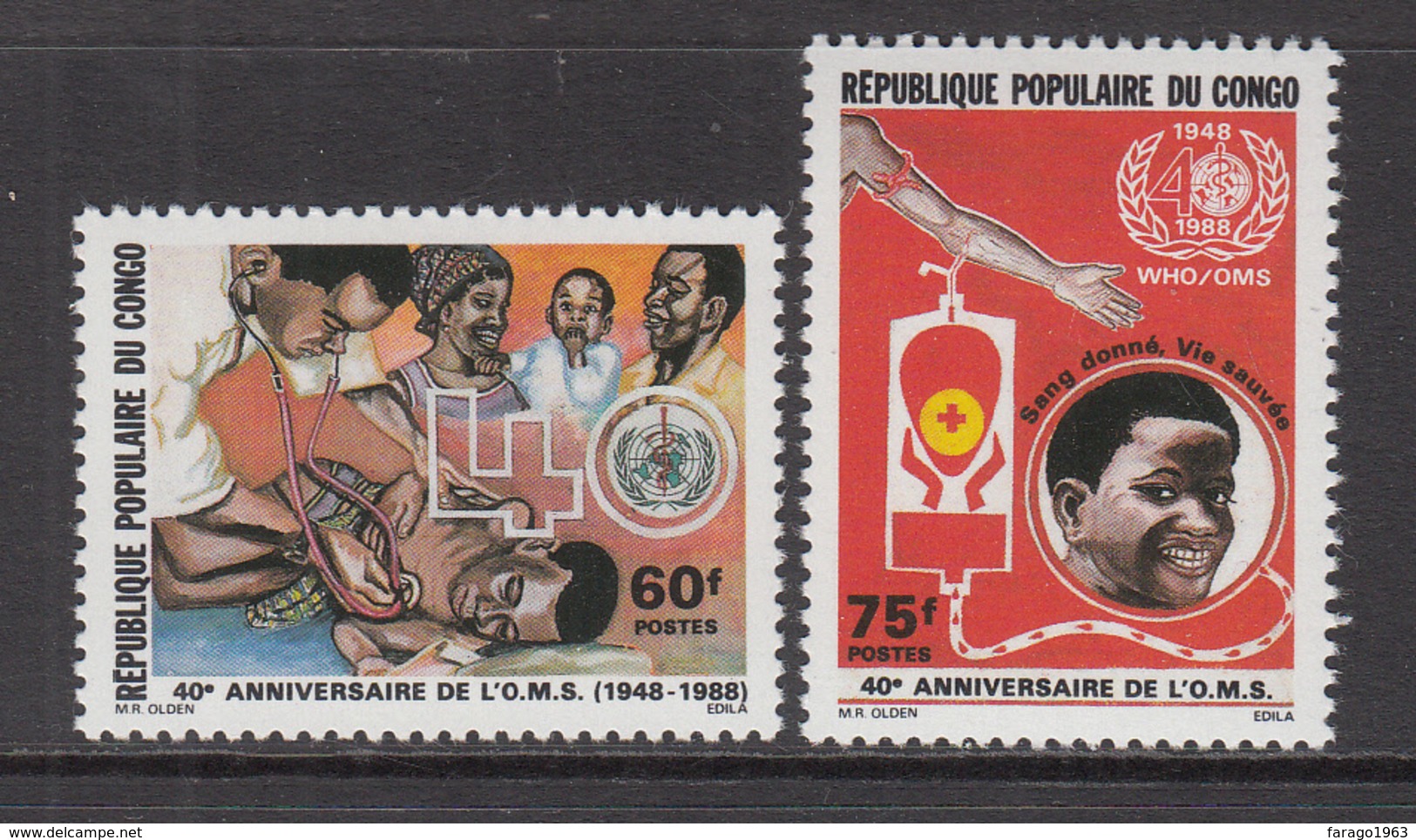 1988 Congo Brazzaville WHO Health Complete Set Of 2 MNH - Nuevas/fijasellos