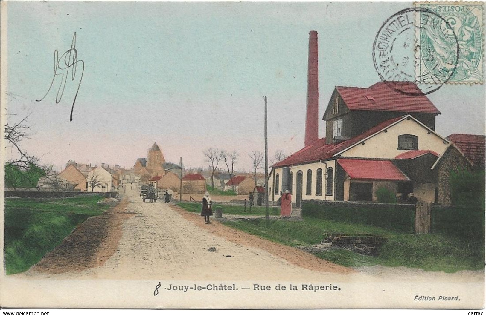 D77 - JOUY LE CHATEL - RUE DE LA RÂPERIE - Charrette, Quelques Personnes - Carte Colorisée - Autres & Non Classés