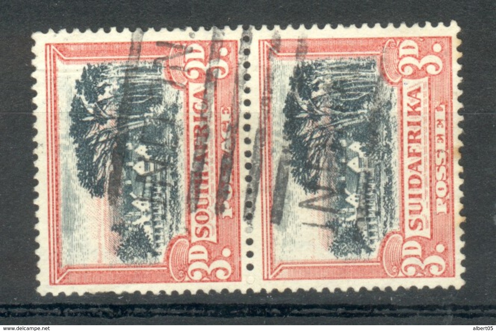 Paire Verticale Timbres Type Groote Schuur 3p Rouge Et Noir - Bilingue - Used Stamps