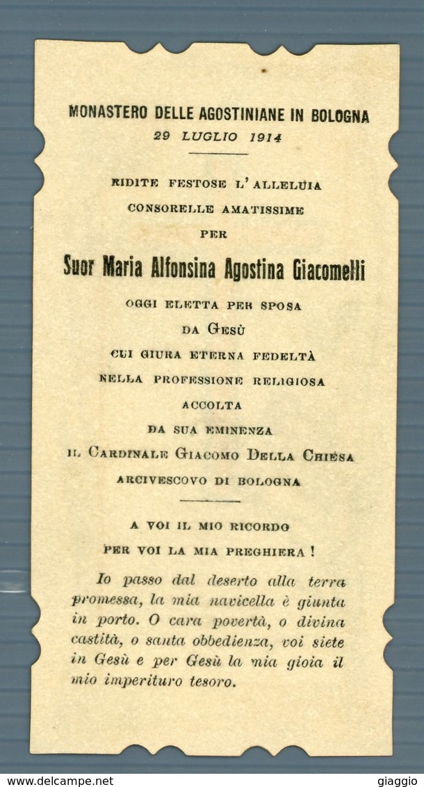 °°° Santino N. 334 - Monastero Delle Agostiniane In Bologna 29 Luglio 1914 °°° - Religion & Esotérisme