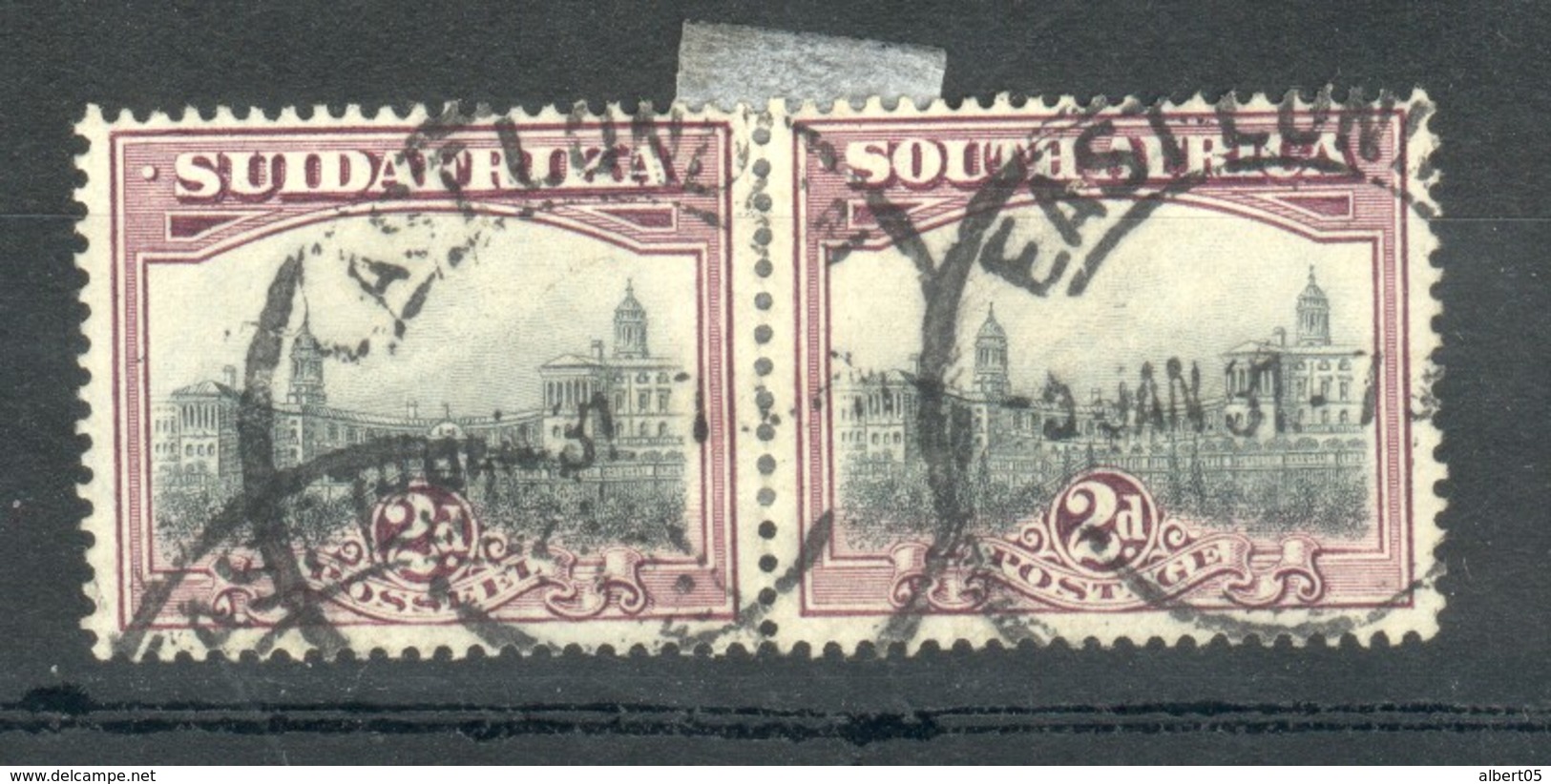 Palais Du Gouverneur à Prétoria 2p Lilas-brun Et Gris Paire Bilingue Horizontale - Used Stamps