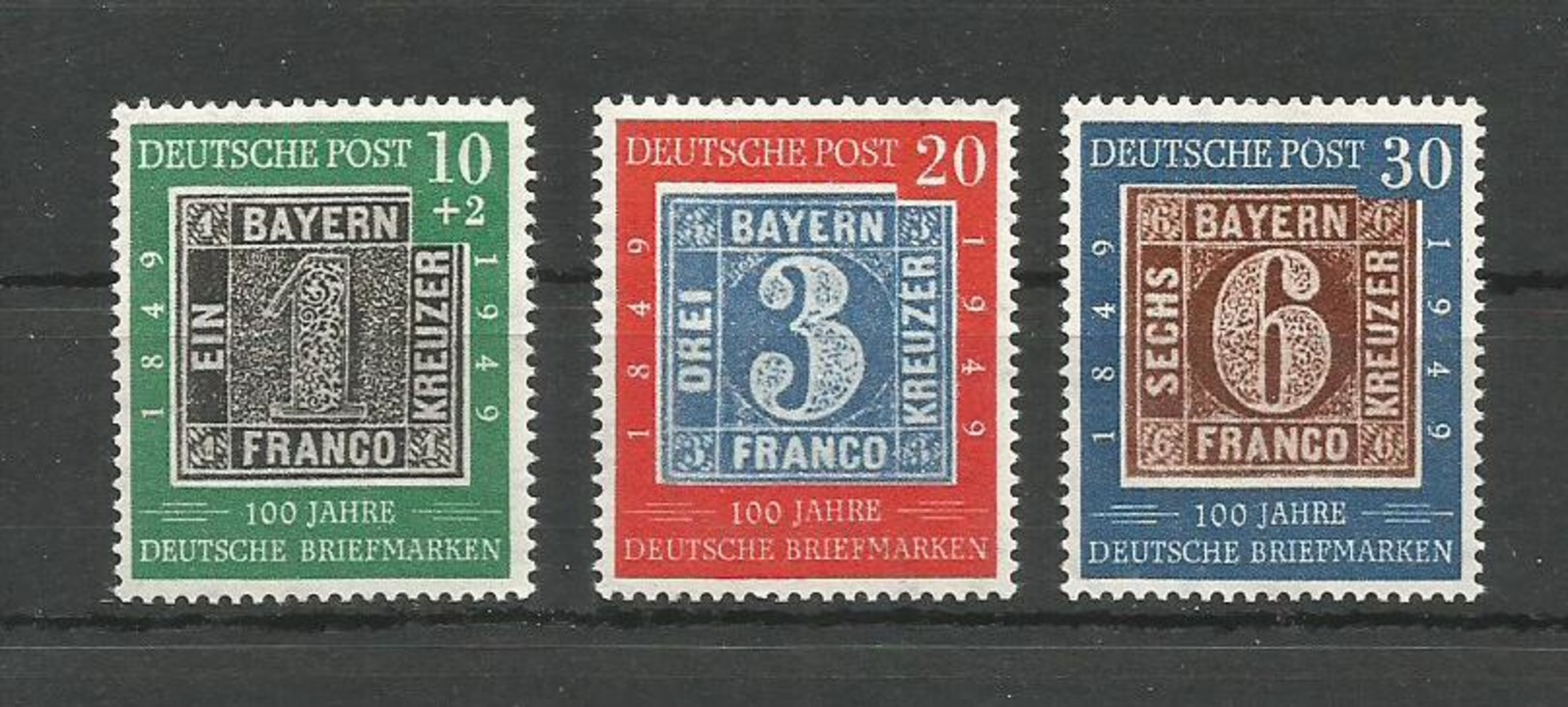 GERMANY DEUTSCHLAND 100 JAHRE DEUTSCHE BRIEFMARKEN 1949. 100th ANNIVERSARY OF THE GERMAN STAMP UNUSED - Neufs