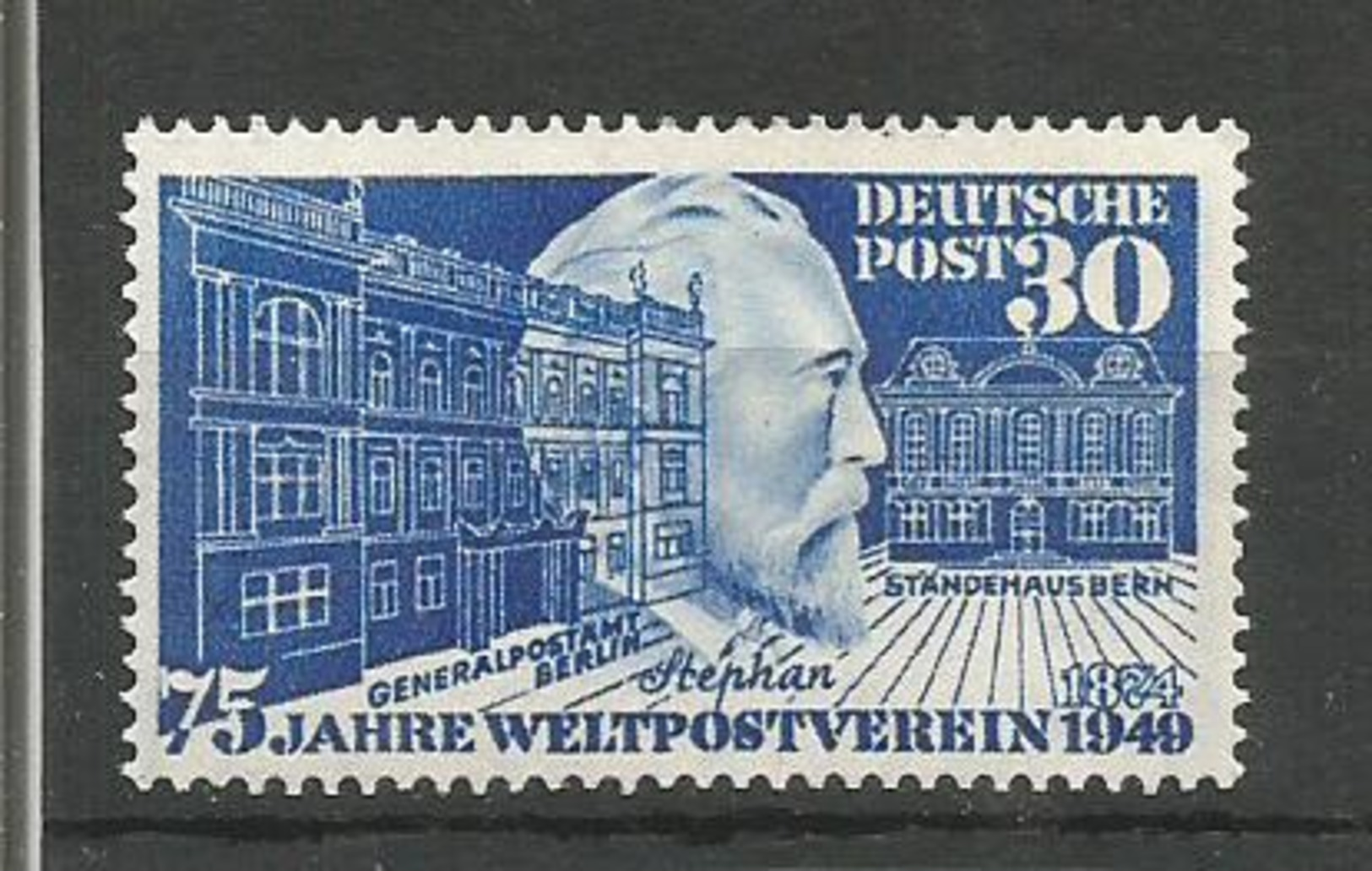 GERMANY DEUTSCHLAND 75 JAHRE WELTPOSTVEREIN 1949. 75th ANNIVERSARY OF THE UNIVERSAL POSTAL UNION UNUSED - Ongebruikt