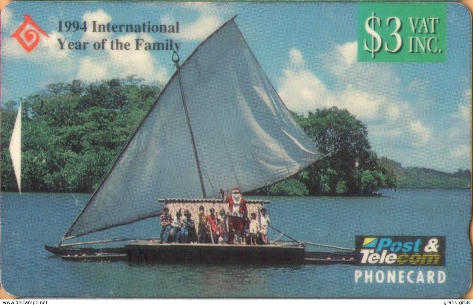 Fiji - GPT, FIJ-051, CN BCFJB, Father Christmas In Canoe,Year Of The Family, 3$, 5,260ex, 1994, Used - Fiji