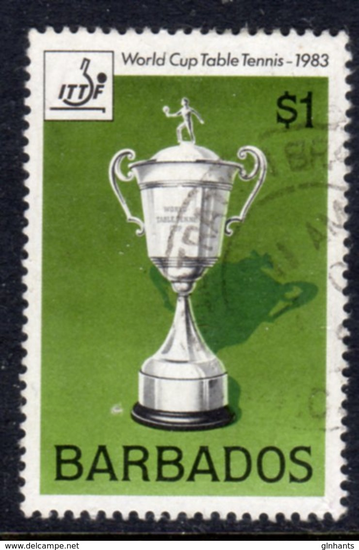 BARBADOS - 1983 $1 WORLD CUP TABLE TENNIS STAMP FINE USED REF A SG 736 - Barbados (1966-...)