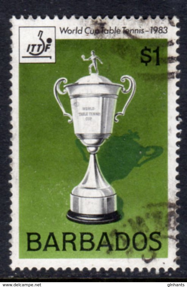 BARBADOS - 1983 $1 WORLD CUP TABLE TENNIS STAMP FINE USED REF B SG 736 - Barbados (1966-...)