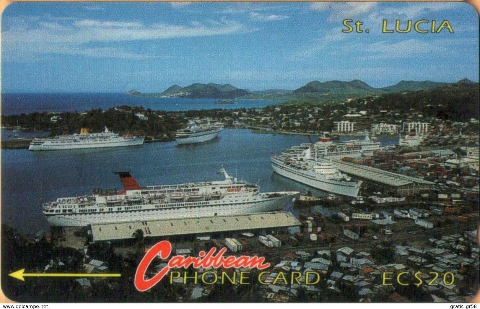 Saint Lucia - GPT, STL-7B, 7CSLB, Cruiseship Harbour (Without Logo), Ships, 20$, 30,000ex, 1992, Used - St. Lucia