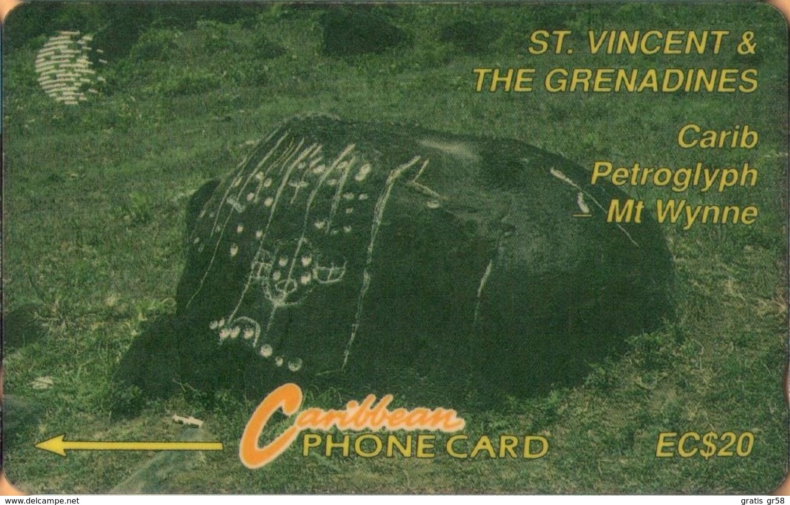 St. Vincent & The Grenadines - GPT, STV-8C, 8CSVC, Carib Petroglyph - Mt Wynne, 20$, 10,000ex, 1994, Used - St. Vincent & The Grenadines