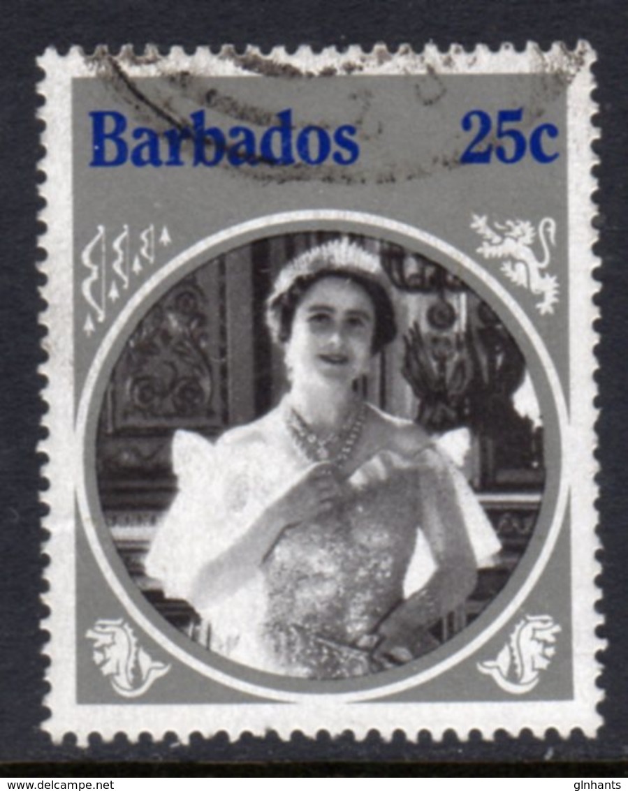 BARBADOS - 1985 25c LIFE & TIMES OF THE QUEEN MOTHER FINE USED SG 779 - Barbados (1966-...)