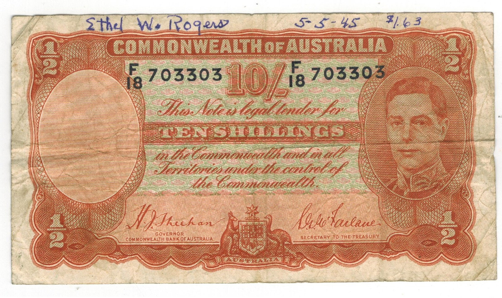 Australia 10 Shill. 1939. F+. Graf. - 1938-52