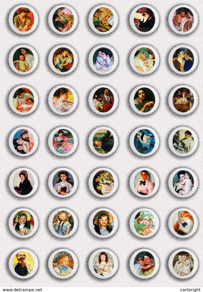 35 X Mary Cassatt Painting Fan ART BADGE BUTTON PIN SET 6 (1inch/25mm Diameter) - Other & Unclassified