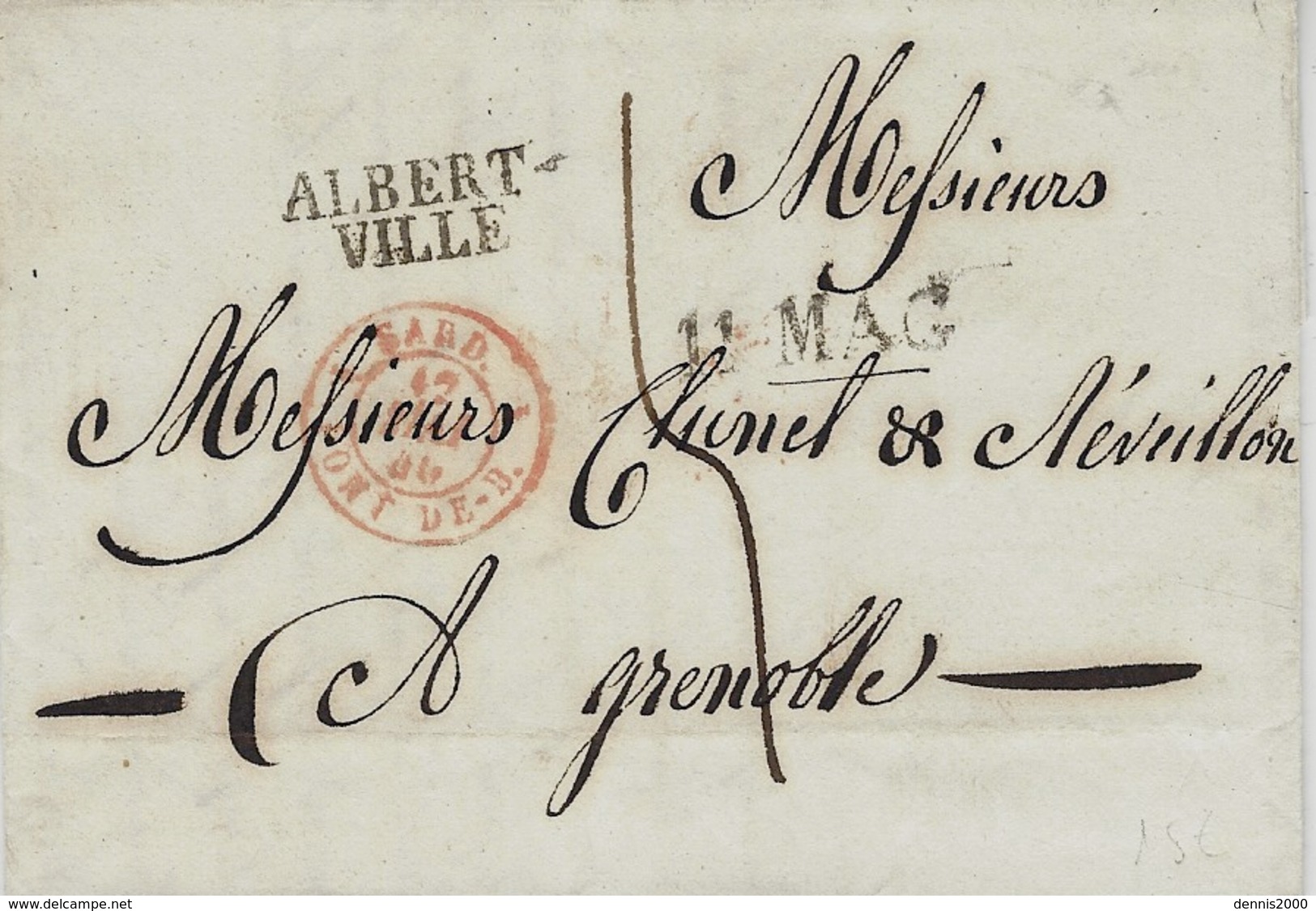 1846 - Lettre D'ALBERT- /VILLE ( Duché De Savoie ) Taxe 5 D Entrée 1 SARD. 1 / PONT DE - B   Rouge - Marques D'entrées