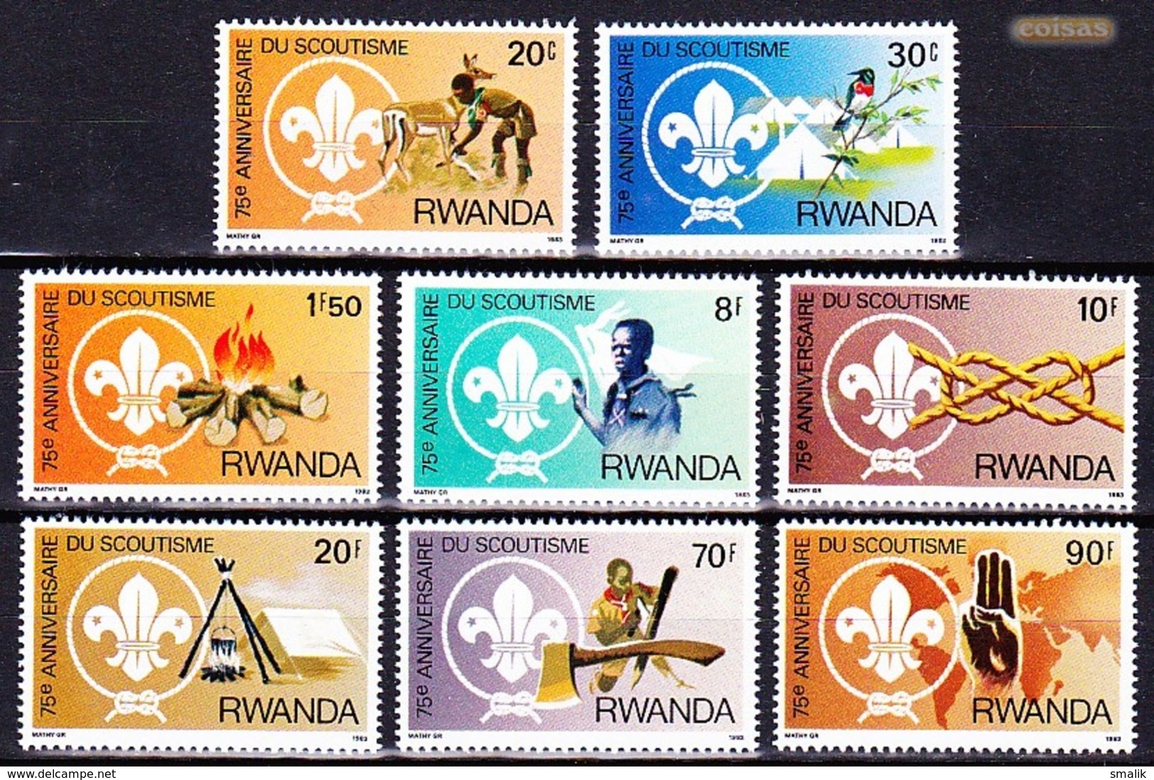 RWANDA 1983 - 75th Anniversary Of Scouting, Scouts, Scoutisme, Complete Set Of 8v. MNH - Unused Stamps