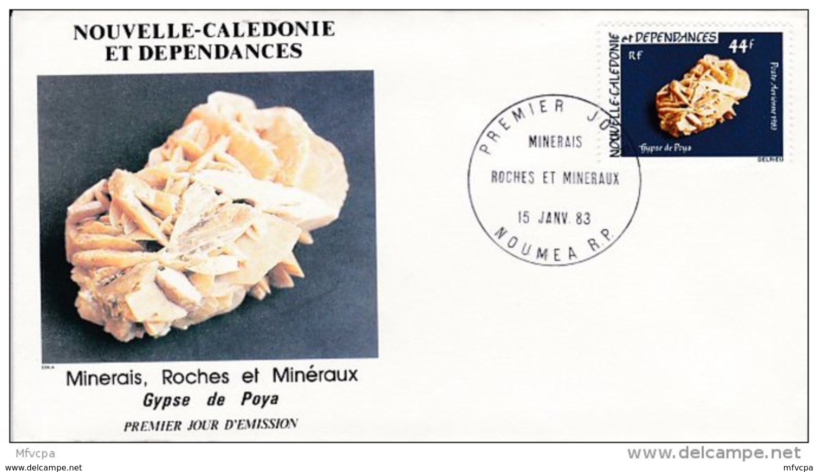 L4M088 NOUVELLE CALEDONIE 1983 Mineraux  FDC Gypse De Poya 44f Nouméa 15 01 1983 /envel.  Illus. - Minéraux