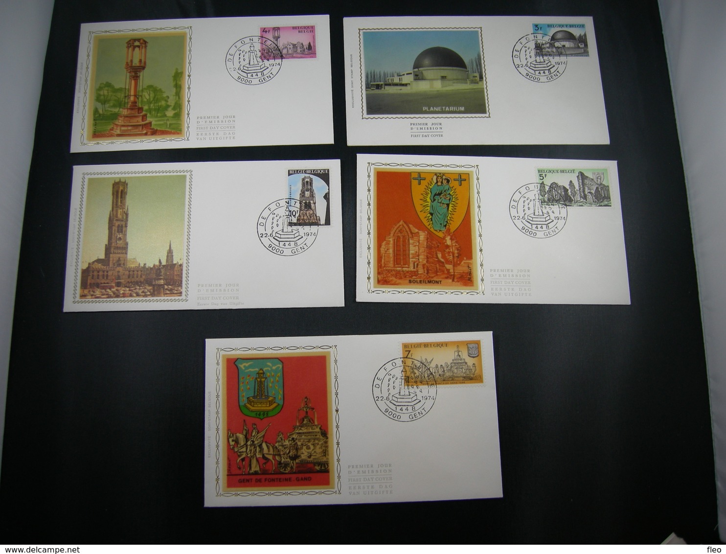 BELG.1974 1718 1719 1720 1721 & 1722 FDC Zijde/soie GENT : " Historische Uitgifte/ Emission Historique " - 1971-1980