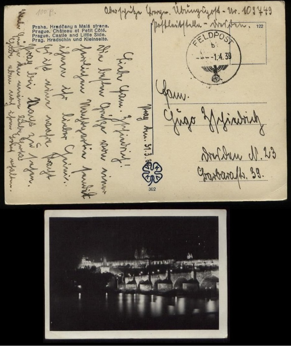 WW II DR Übung Feldpost Postkarte AK Prag: Gebraucht Übungspost FP Nr. 109749 - Dresden 1.4.1939 , Bedarfserhaltung. - Briefe U. Dokumente