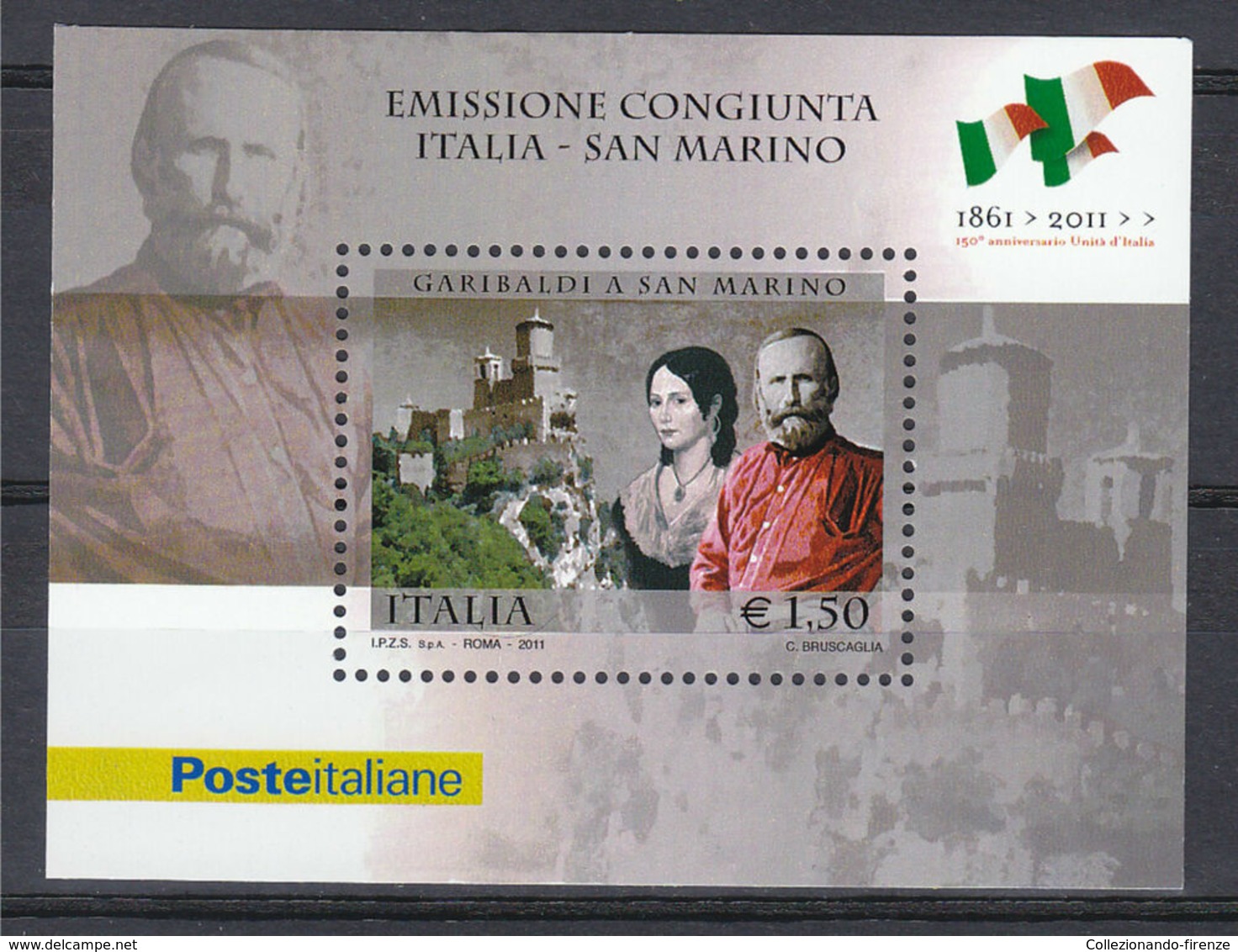 Italia Repubblica 2011 Foglietto N 79 Giuseppe Garibaldi Emissione Congiunta San Marino - 2011-20:  Nuovi