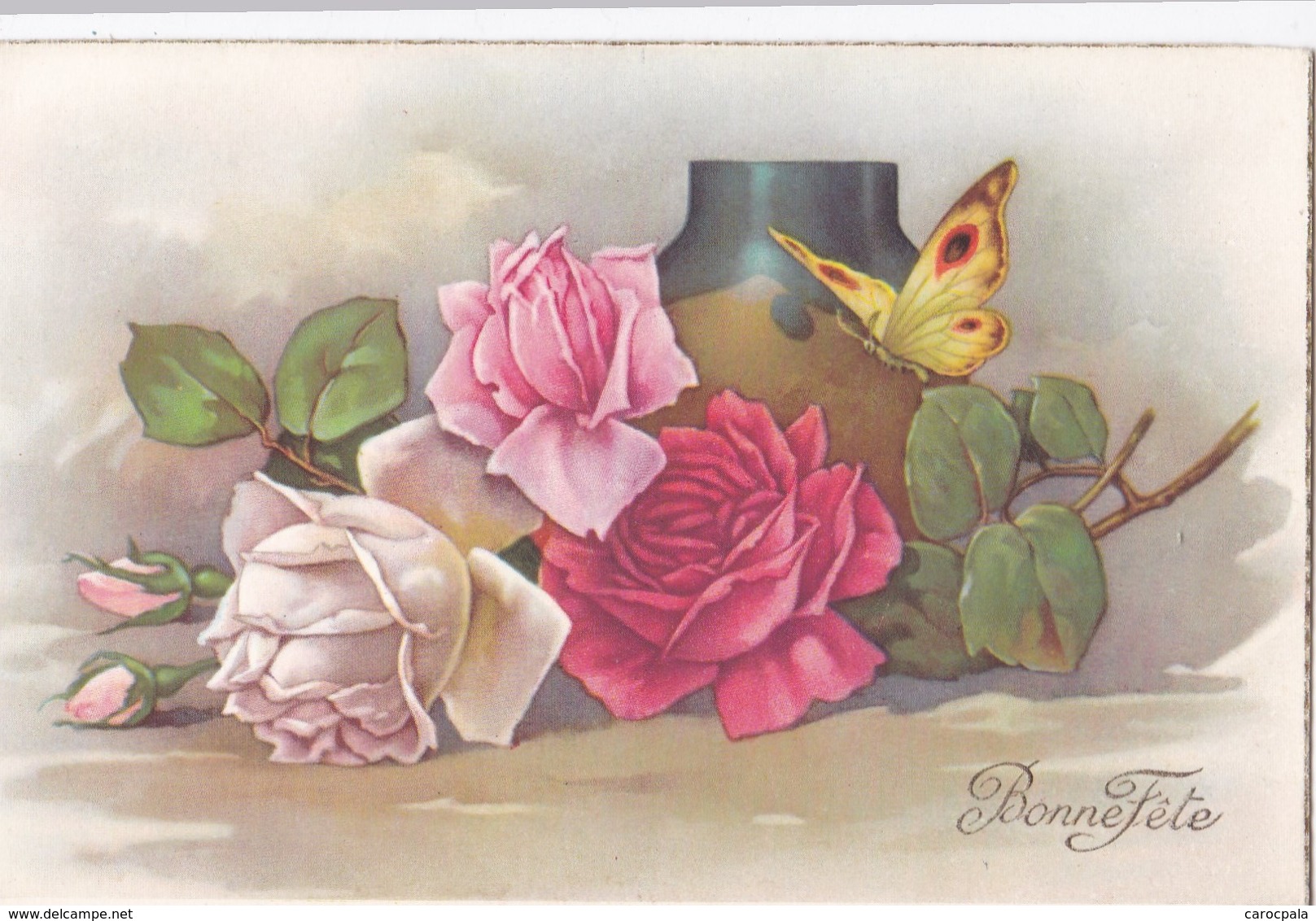 Cartes Vers 1940 Rose,roses,papillon , Bonne Fête - Papillons