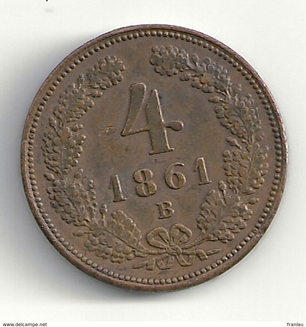Autriche Austria 4 Kreuzer 1861 B Superbe  Franz Joseph - Austria