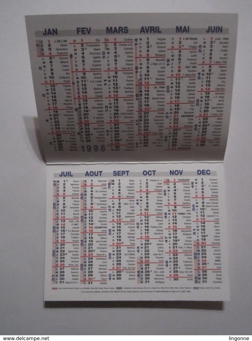 1998 PETIT CALENDRIER EN 2 VOLETS TAXI MOGIN 52200 LANGRES (52) - Formato Piccolo : 1991-00