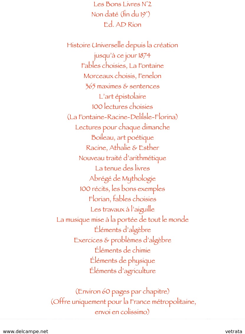 Les Bons Livres N°2 - Non Daté (fin Du 19°) Ed. AD Rion : Histoire Universelle-La Fontaine-Fenelon-365 Maximes-L’art épi - Encyclopedieën
