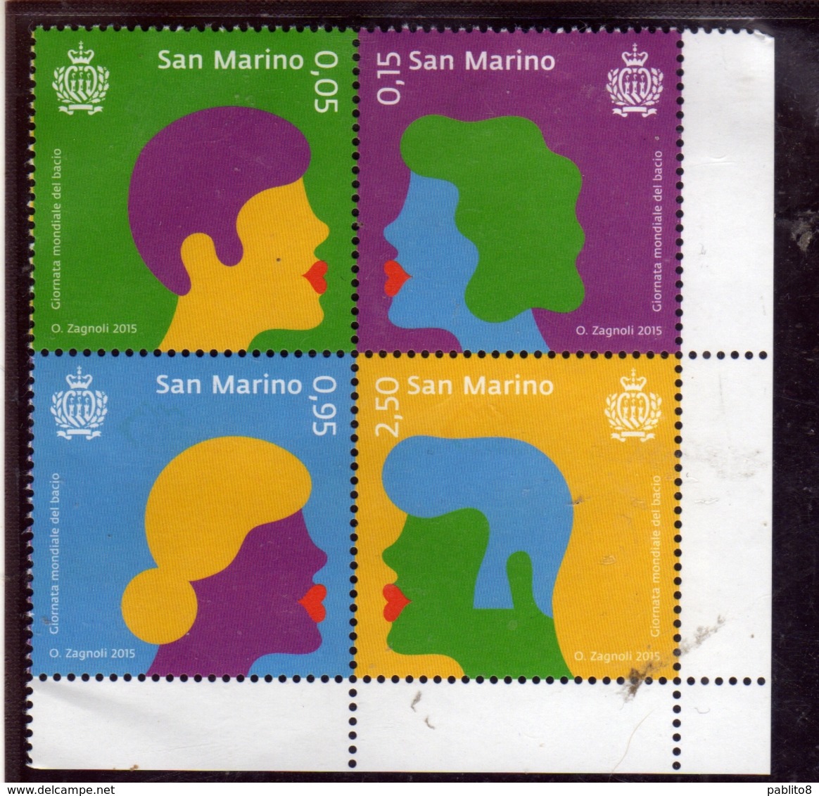 SAN MARINO 2015 GIORNATA MONDIALE DEL BACIO KISS WORLD DAY BLOCCO SERIE BLOCK SET BLOC MNH - Nuovi