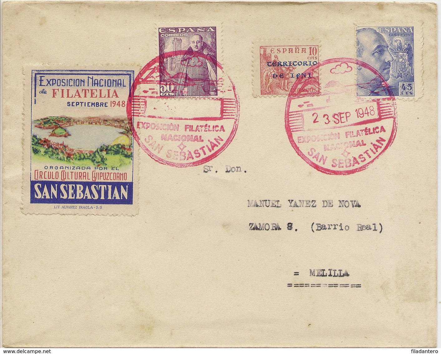 Historia Postal  Carta San Sebastián- Melilla   1948    NL1319 - Lettres & Documents