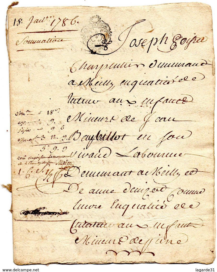 1786 Acte Notaire Meilly Cote D'or 21 Sommation GOISSET Charpentier - Manuskripte