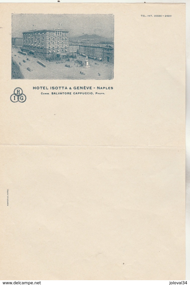 Italie 1/2 Lettre Illustrée Neuve Salvatore CAPPUCCIO  Hotel ISOTTA & Genève NAPLES - Italie