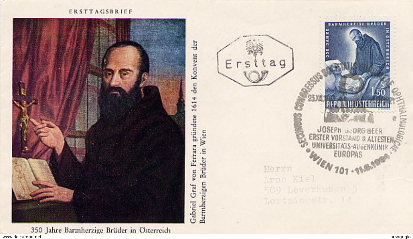 AUSTRIA - OSTERREICH - FDC  1964 - BARMHERZIGE BRUDER - GABRIEL GRAF VON FERRARA - JOSEPH GEORG BEER OFTALMOLOGIA - Malattie